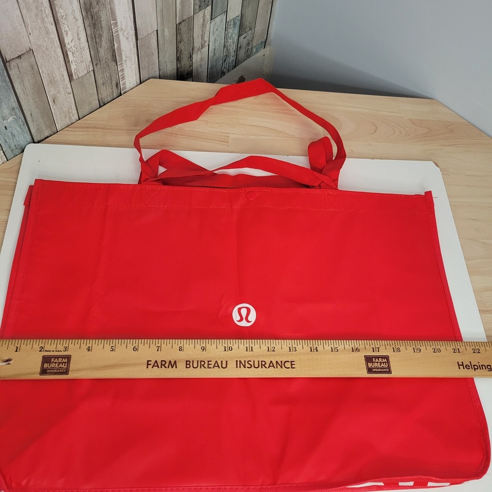 Lululemon Large Reusable Shopping Tote Bag Red White Snap Closure Shopper  New